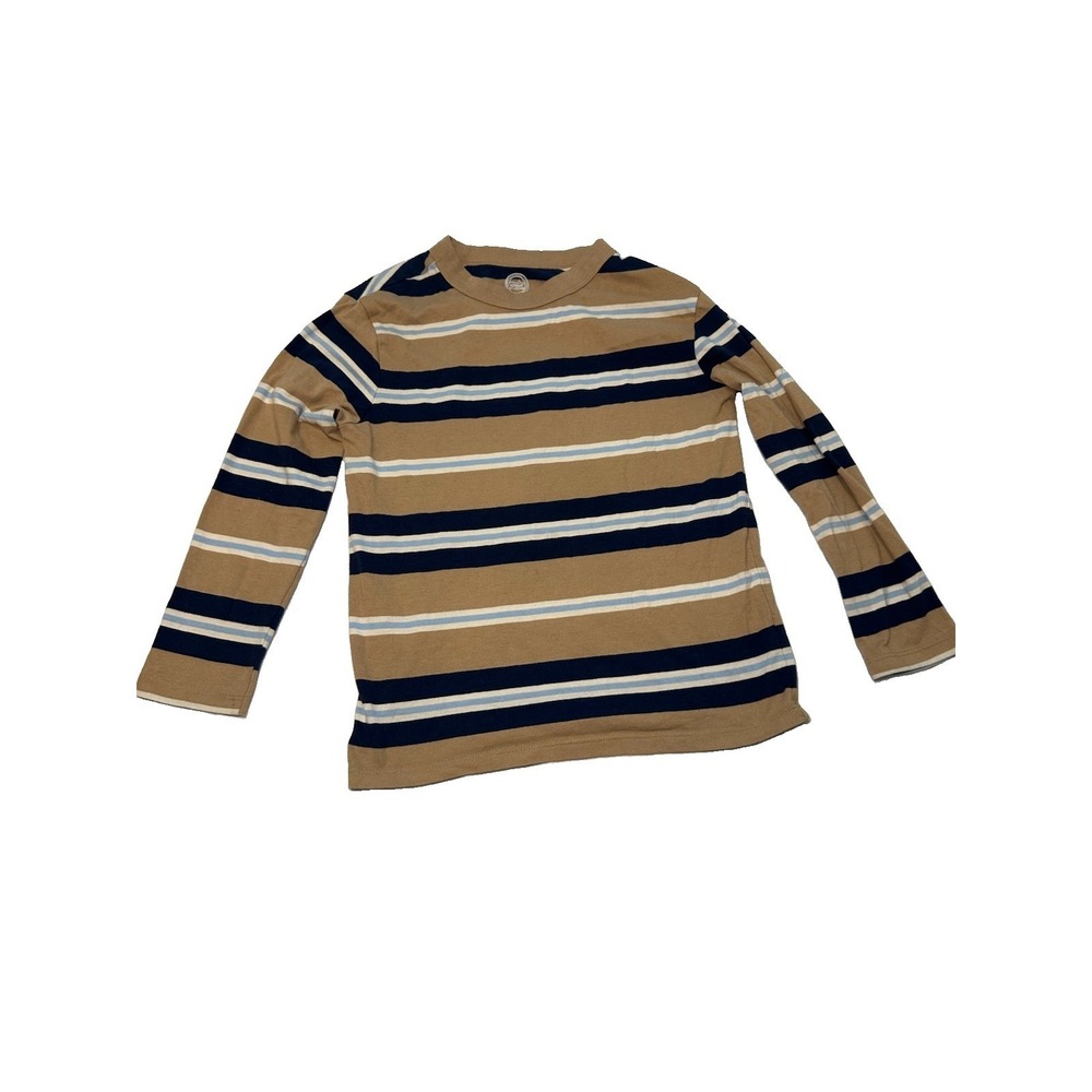 Wonder Nation Boys Striped Long Sleeve T Shirt Tan Blue Crew Neck Size 8